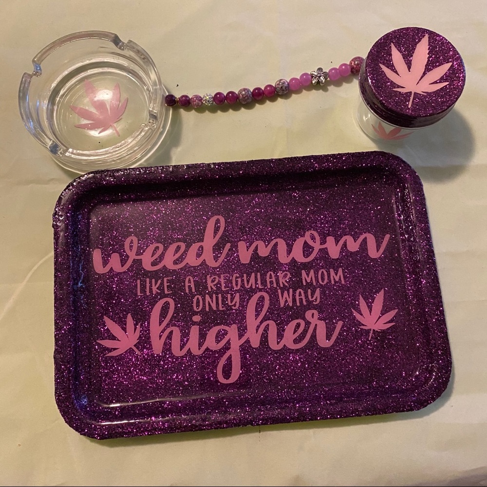 Rolling tray set glitter Mom
